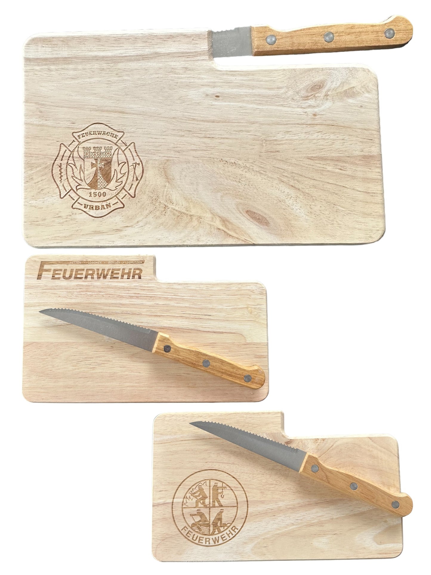 Feuerwehr Schneidebrett mit Gravur und Messer