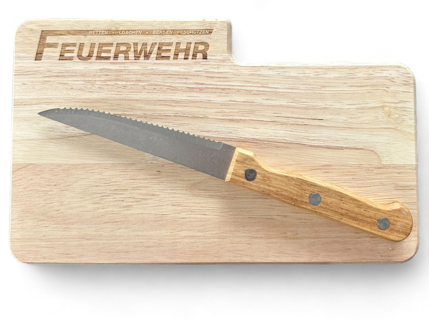 Feuerwehr Schneidebrett mit Gravur und Messer