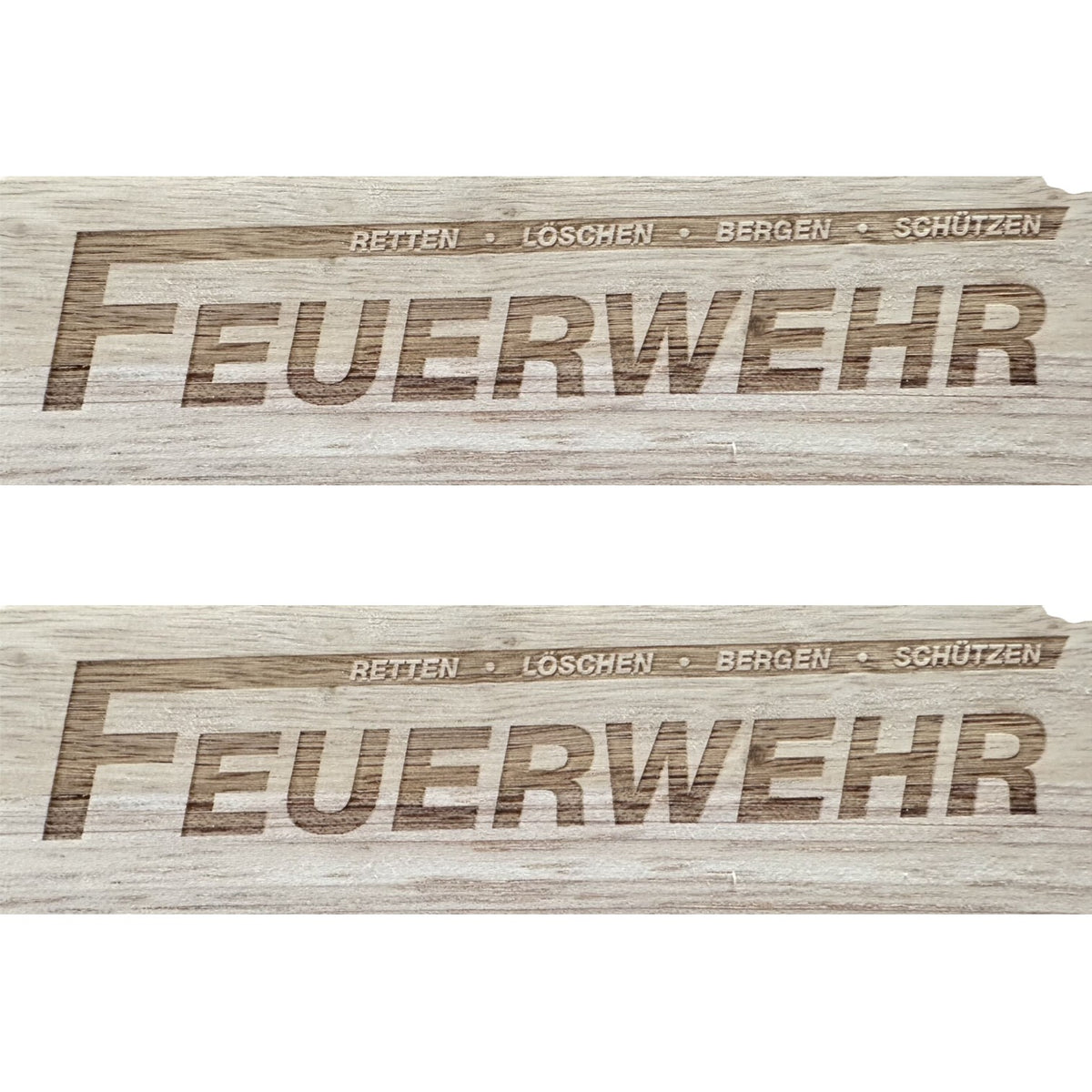 Blaulichtshop-Berlin Holz-Schneidebrett mit Feuerwehr-Gravur und dem Slogan Retten Löschen Bergen Schützen