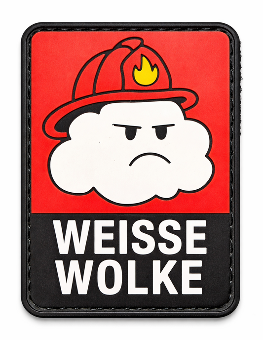 Patch Rubber Weiße Wolke Berliner Feuerwehr Bedeutung Keine Alarme Wolke mit Feuerwehrhelm und Schriftzug