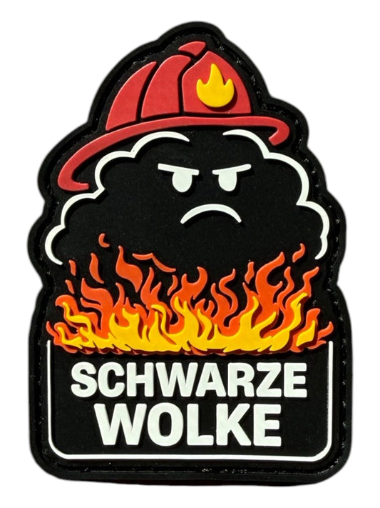 Patch Rubber Schwarze Wolke, Flammen Feuer Feuerwehr, Helm, Rauch