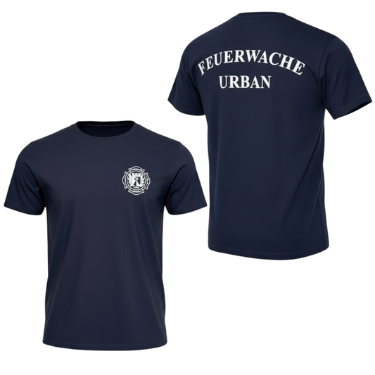 Berliner Feuerwehr T-Shirt Feuerwache Urban mit Brustlogo und Rückenprint Wachwappen  / Wachpatch / Schriftzug