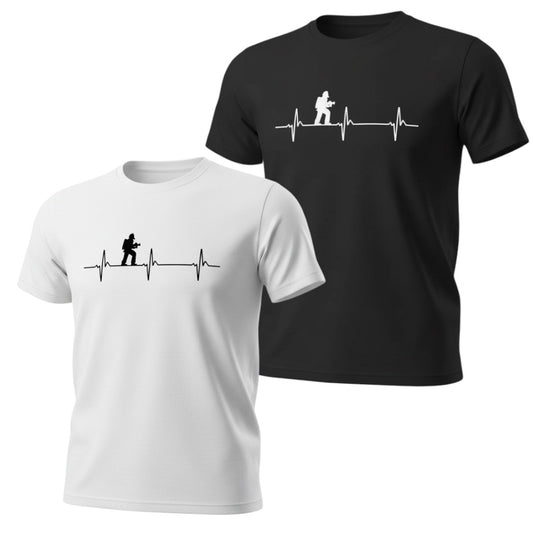 Berliner Feuerwehr T-Shirt Angriffstrupp mit Herzschlag-Motiv, Sinusrhythmus-Design in Schwarz und Weiß
